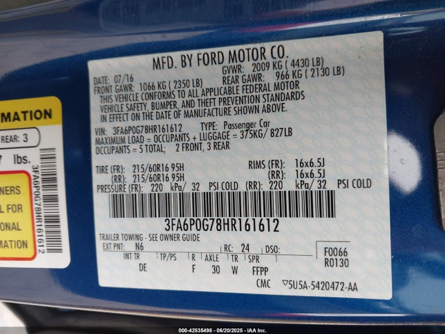 Ford Fusion 2017 3FA6P0G78HR161612 Image 25