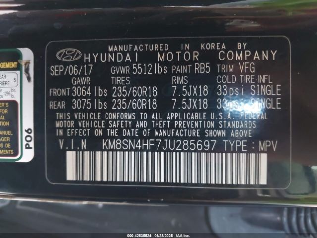 2018 HYUNDAI SANTA FE KM8SN4HF7JU285697 Photo 8