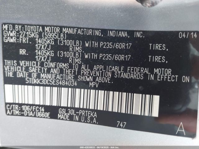 2014 TOYOTA SIENNA 5TDKK3DC5ES484034 Photo 8