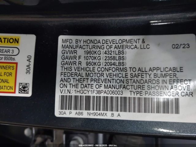 2023 HONDA ACCORD 1HGCY1F38PA006003 Photo 8