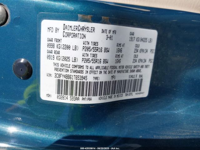 2001 CHRYSLER PT CRUISER 3C8FY4BB61T653945 Photo 8