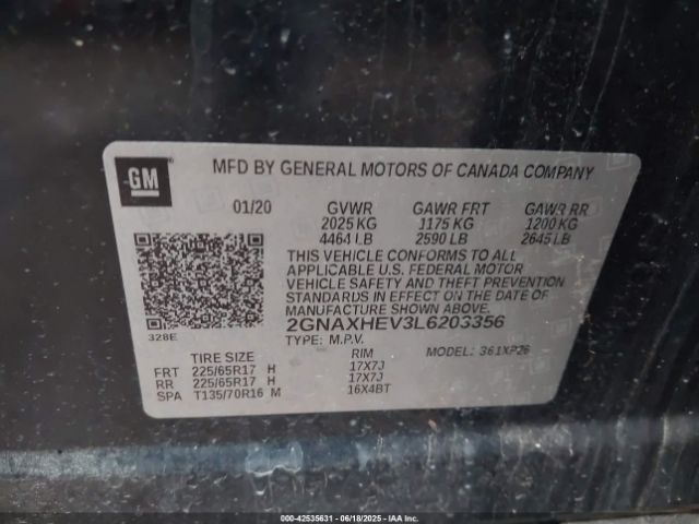 2020 CHEVROLET EQUINOX 2GNAXHEV3L6203356 Photo 8