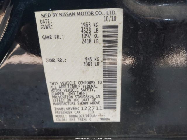 2019 NISSAN ALTIMA 1N4BL4BV6KC122711 Photo 8