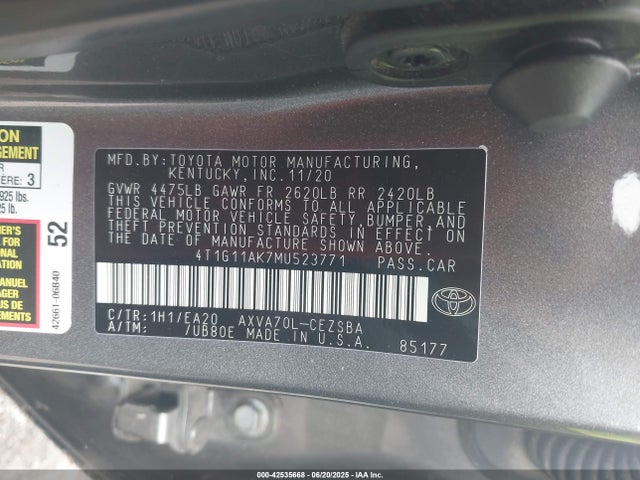 4T1G11AK7MU523771 Toyota a25a-fks