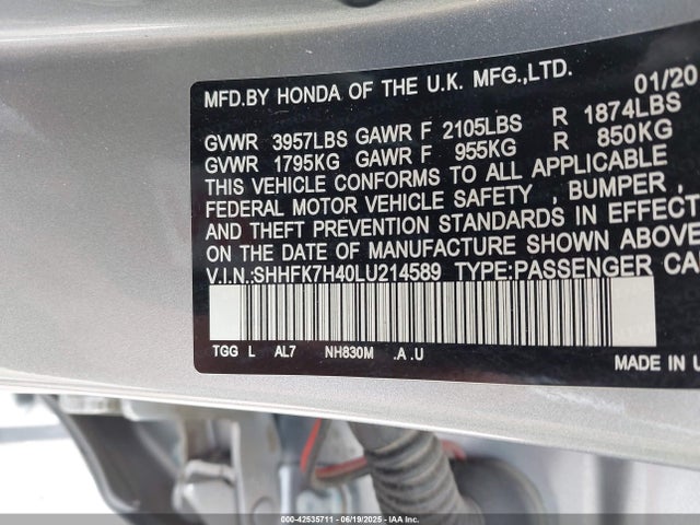 SHHFK7H40LU214589 Honda l15ba