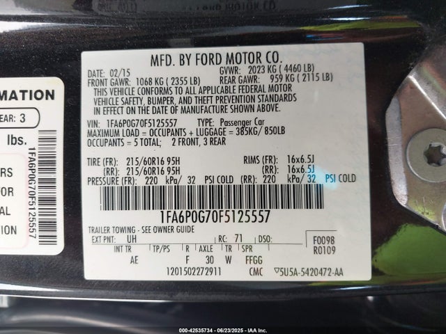 Ford 2015 2015 1FA6P0G70F5125557 Image 9