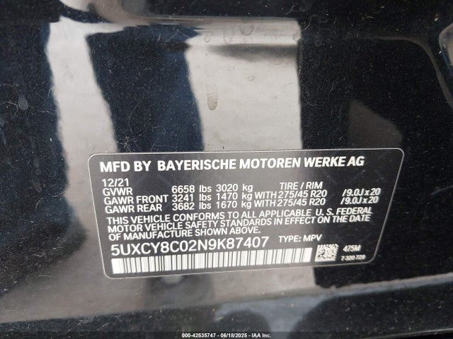 5UXCY8C02N9K87407 BMW X6