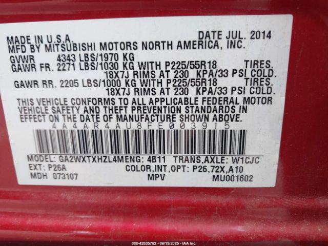 2015 MITSUBISHI OUTLANDER SPORT 4A4AR4AU8FE003915 Photo 8