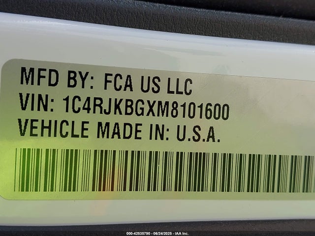 1C4RJKBGXM8101600 Jeep GRAND CHEROKEE L