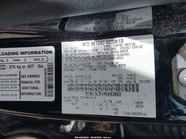 3LN6L5E95HR603880 Lincoln 2.0l gtdi high w/premium fuel