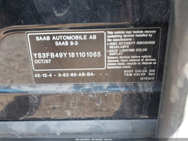 2008 SAAB 9-3 YS3FB49Y181101065 Photo 8