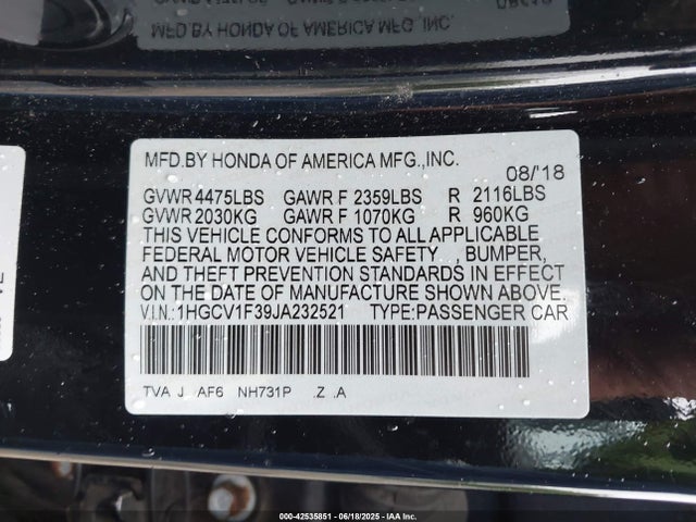 1HGCV1F39JA232521 Honda l15be