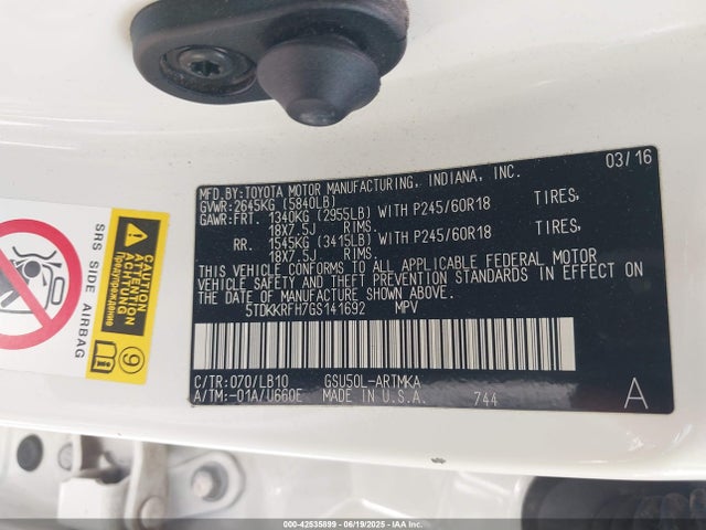 5TDKKRFH7GS141692 Toyota 2gr-fe