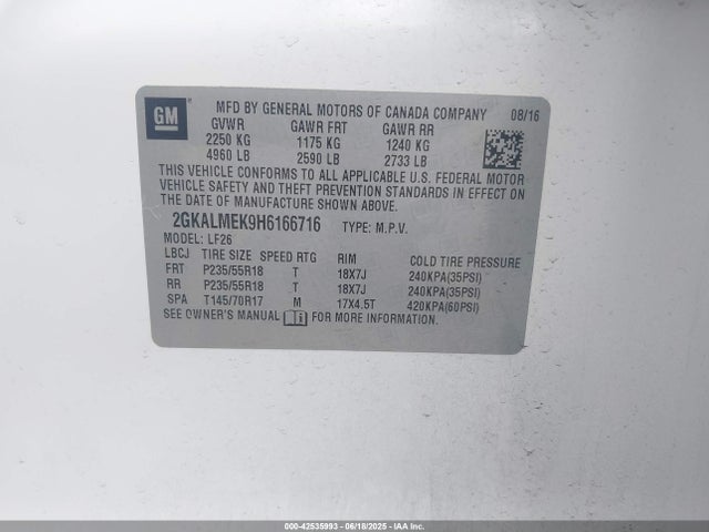 GMC lea - sidi: spark ignited direct injection, e85 max, alum 2017 2GKALMEK9H6166716 Image 9