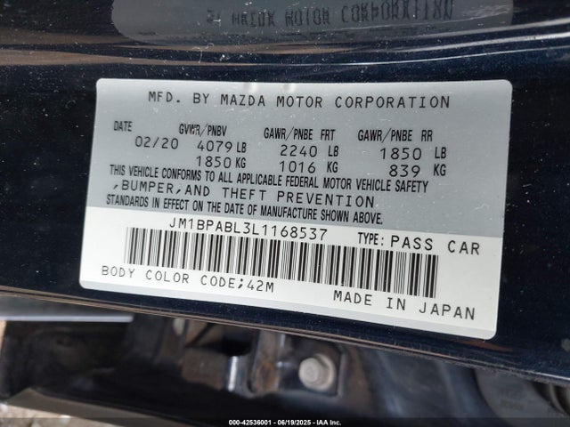 2020 Mazda Mazda3 მანქანა იყიდება აუქციონზე, vin: JM1BPABL3L1168537, აუქციონის ნომერი: 42536001