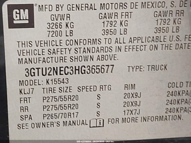 3GTU2NEC3HG365677 GMC l83 -spark ignited direct injection, variable valve timing, afm, e85 max, alum