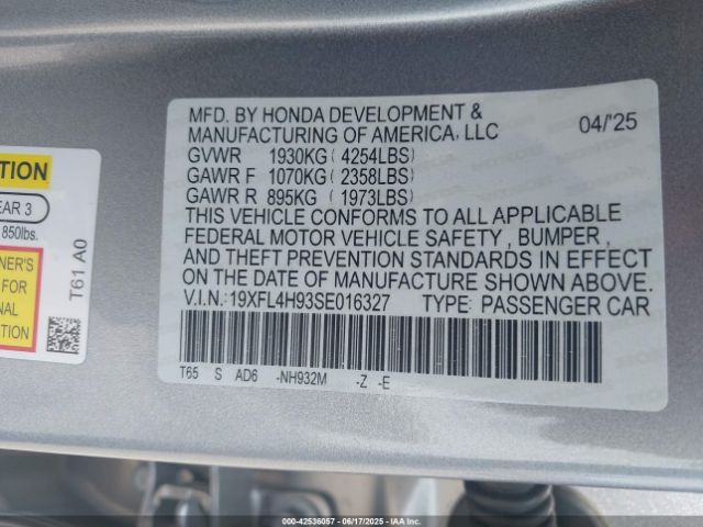 2025 HONDA CIVIC HYBRID 19XFL4H93SE016327 Photo 8