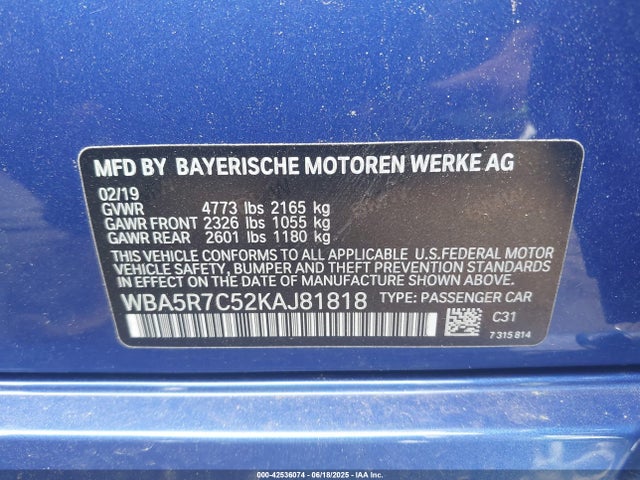 2019 Bmw 330i Xdrive მანქანა იყიდება აუქციონზე, vin: WBA5R7C52KAJ81818, აუქციონის ნომერი: 42536074