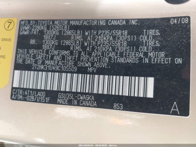 2009 LEXUS RX 350 2T2HK31U49C105509 Photo 8