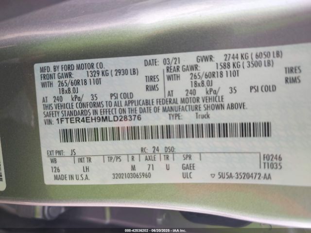 2021 FORD RANGER 1FTER4EH9MLD28376 Photo 8