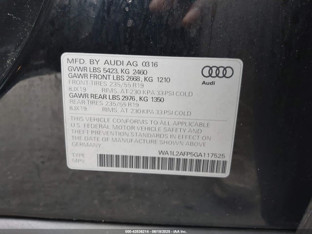2016 AUDI Q5 WA1L2AFP5GA117525 Photo 8