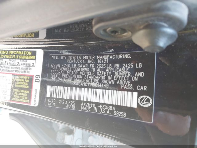 2022 LEXUS ES 300H 58AGA1C11NU014449 Photo 8