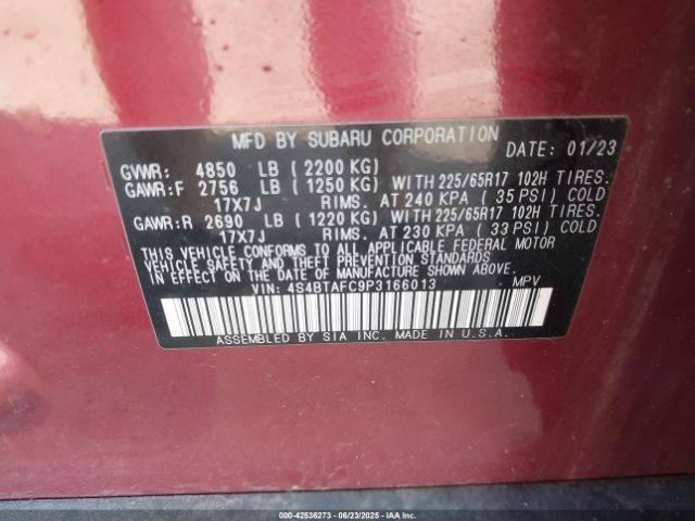 2023 SUBARU OUTBACK 4S4BTAFC9P3166013 Photo 8