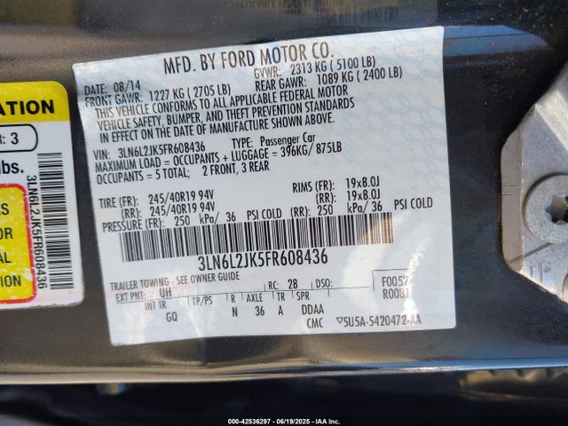 3LN6L2JK5FR608436 Lincoln 2015