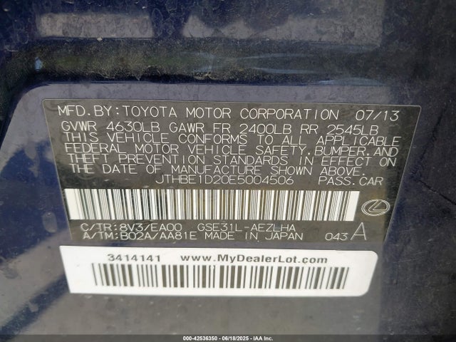 Lexus 2gr-fse 2014 JTHBE1D20E5004506 Image 9