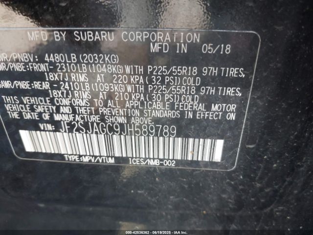 2018 SUBARU FORESTER JF2SJAGC9JH589789 Photo 8