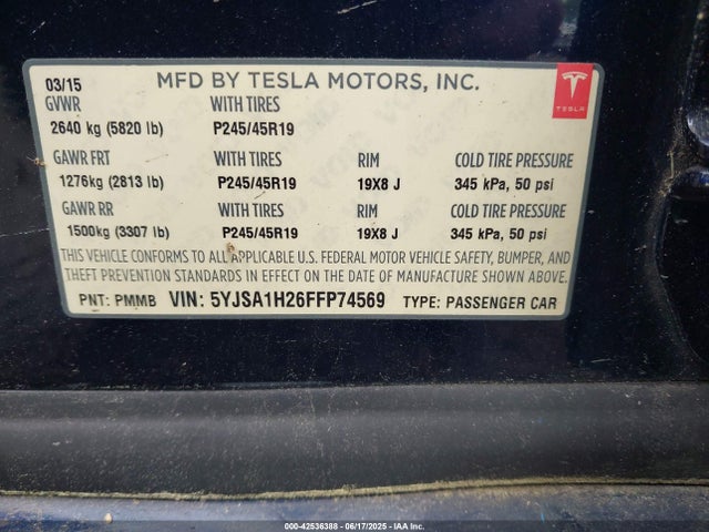 2015 TESLA MODEL S 5YJSA1H26FFP74569 Photo 8
