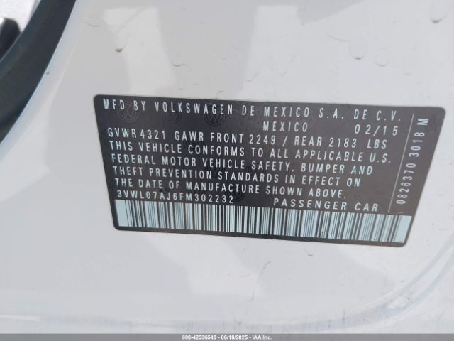 3VWL07AJ6FM302232 Volkswagen 2015