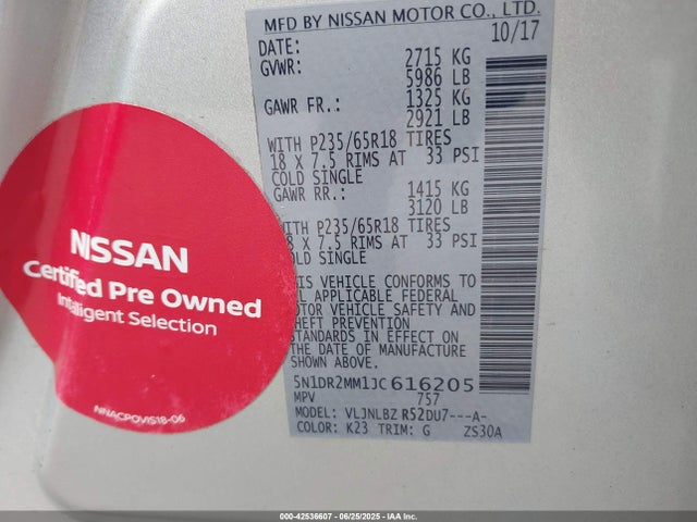 5N1DR2MM1JC616205 Nissan 2018