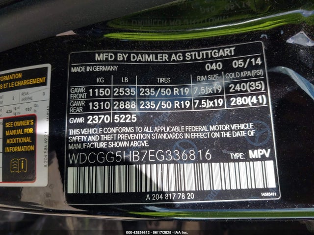WDCGG5HB7EG336816 Mercedes-Benz Glk-Class