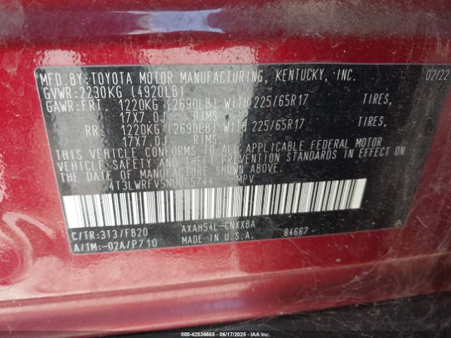 2022 TOYOTA RAV4 HYBRID 4T3LWRFV5NU055744 Photo 8