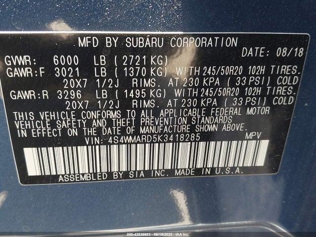 4S4WMARD5K3418285 Subaru 2019