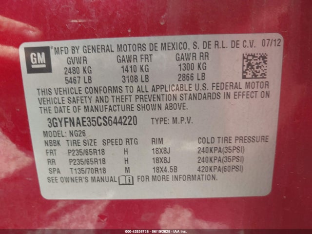 2012 CADILLAC SRX 3GYFNAE35CS644220 Photo 8