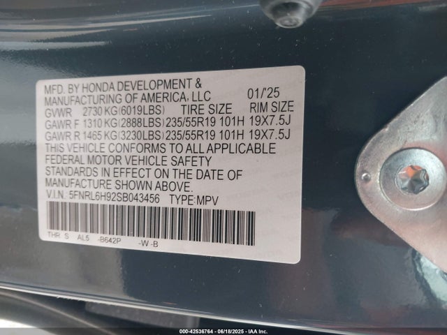 Honda Odyssey Elite 2025 5FNRL6H92SB043456 Image 9