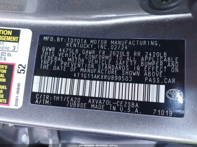 4T1G11AKXRU899503 Toyota a25a-fks