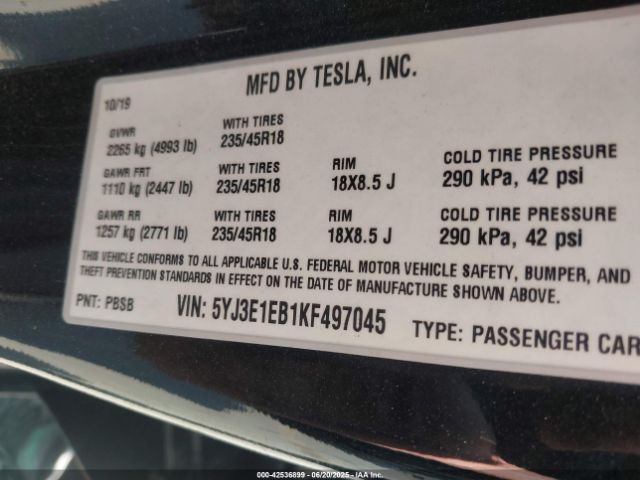 2019 TESLA MODEL 3 5YJ3E1EB1KF497045 Photo 8