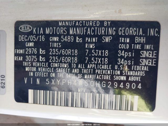 2017 KIA SORENTO 5XYPH4A50HG294904 Photo 8