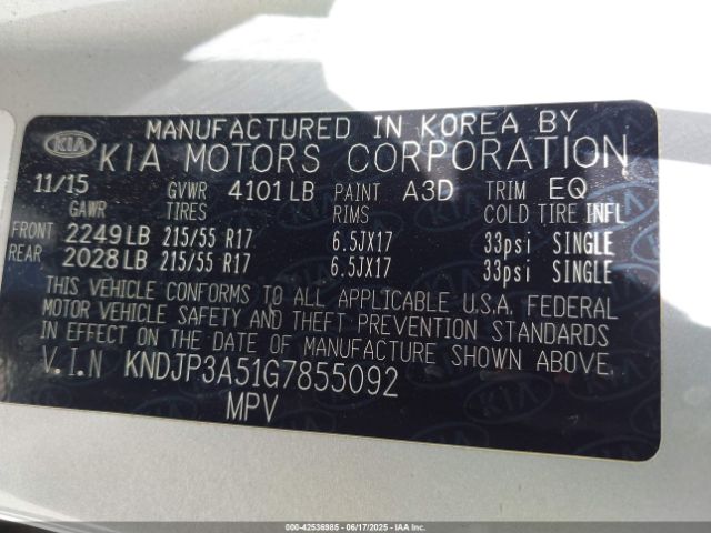 KNDJP3A51G7855092 KIA dohc gdi nu