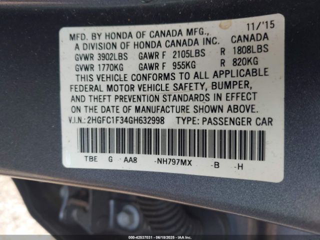 2016 HONDA CIVIC 2HGFC1F34GH632998 Photo 8