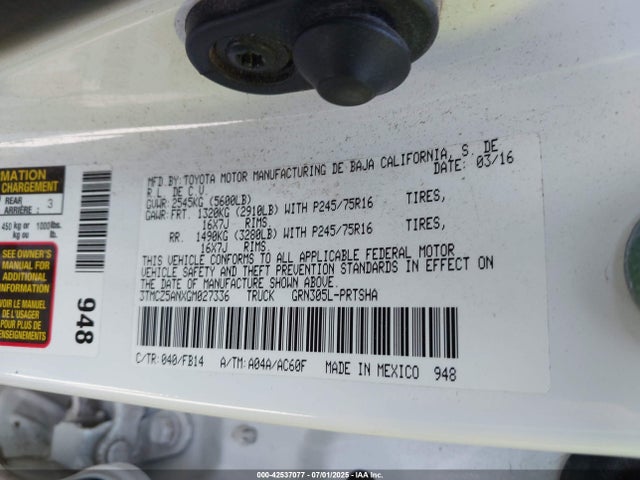 3TMCZ5ANXGM027336 Toyota 2gr-fks
