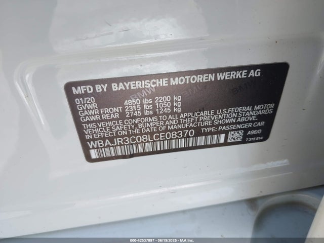 WBAJR3C08LCE08370 BMW 2020