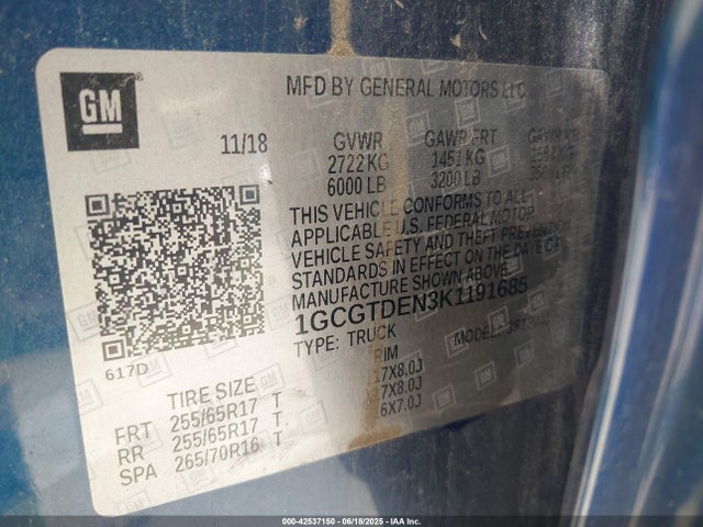1GCGTDEN3K1191685 Chevrolet lg2 - di: direct injection, vvt: variable valve timing, alum, var2, gen2