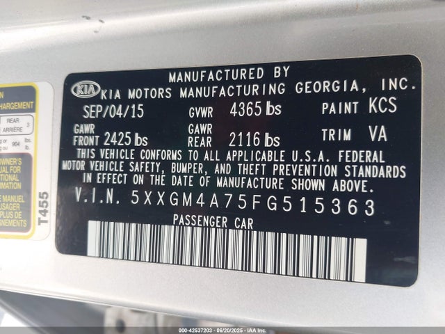 5XXGM4A75FG515363 KIA dohc gdi theta ii