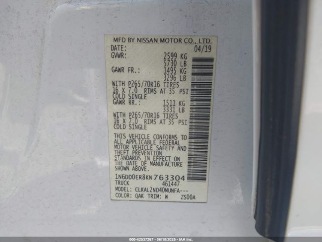 1N6DD0ER8KN763304 Nissan 2019