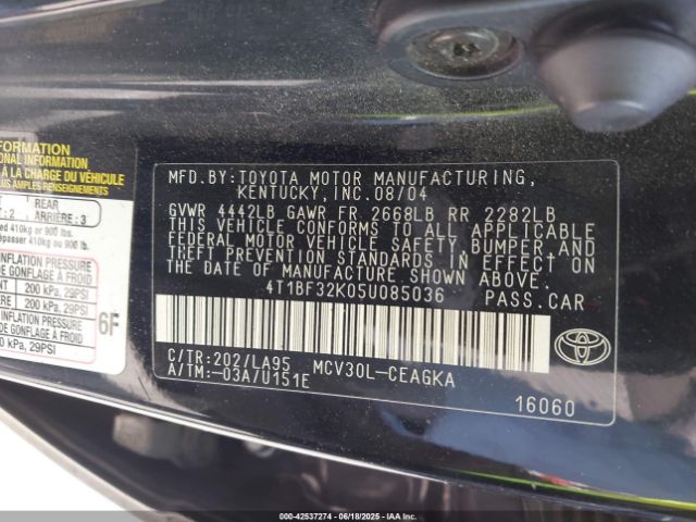 2005 TOYOTA CAMRY 4T1BF32K05U085036 Photo 8