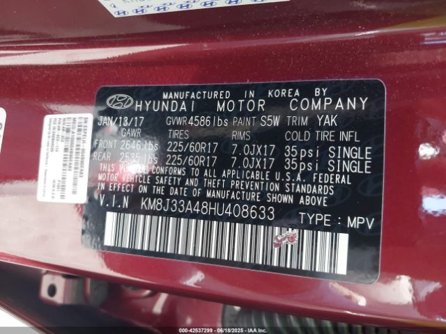 2017 HYUNDAI TUCSON KM8J33A48HU408633 Photo 8